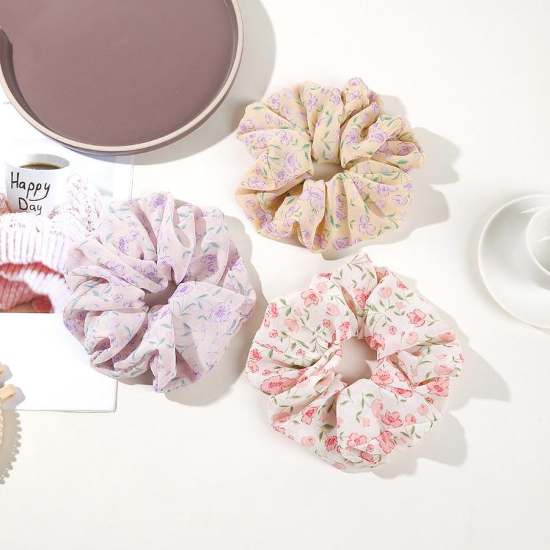 Floral Print Scrunchies Chiffon Hair Tie Ponytail Holder