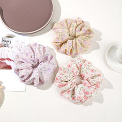 Floral Print Scrunchies Chiffon Hair Tie Ponytail Holder