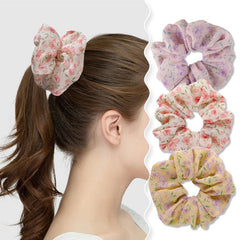 Floral Print Scrunchies Chiffon Hair Tie Ponytail Holder