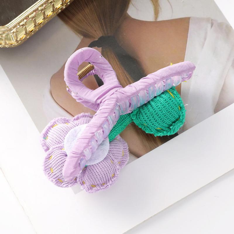 Puffy Knitted Flower Hair Claw Style Hair Claw Nonslip Ponytail Holder