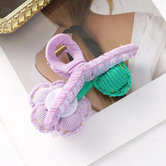 Puffy Knitted Flower Hair Claw Style Hair Claw Nonslip Ponytail Holder