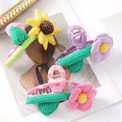 Puffy Knitted Flower Hair Claw Style Hair Claw Nonslip Ponytail Holder