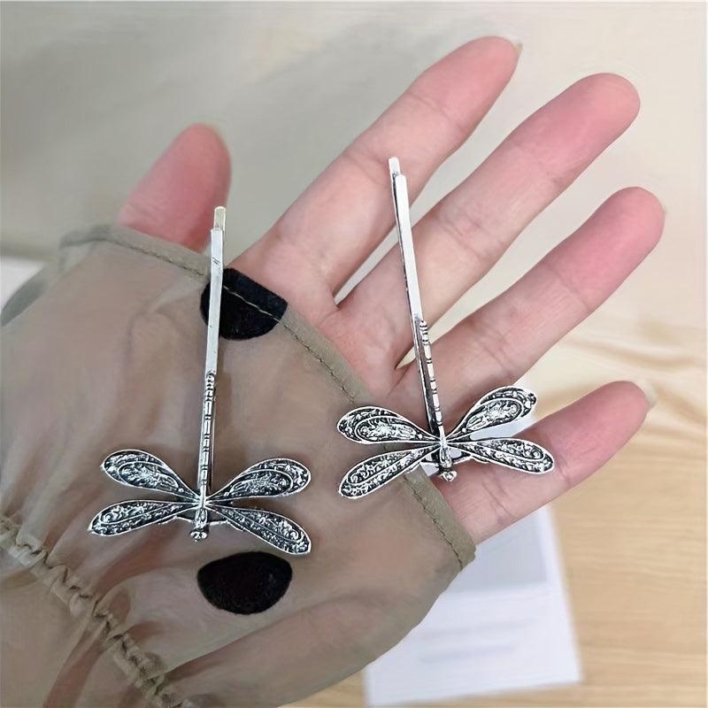 2pcs Alloy Dragonfly Hairpin for Side Hair, Sweet Hair Clip