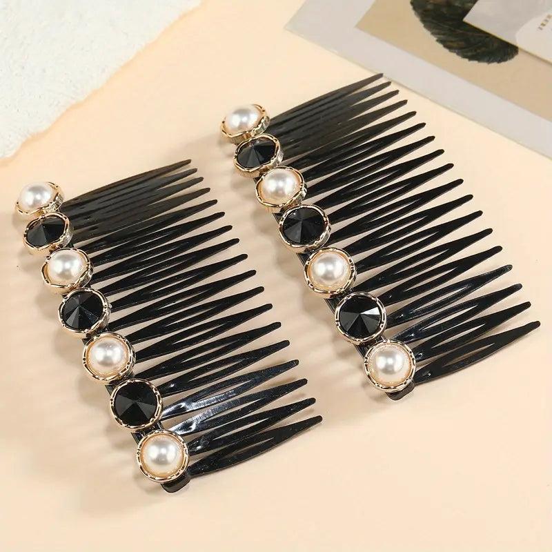 Faux Pearl Rhinestone Hair Comb Set