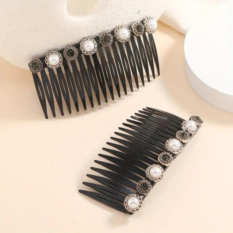 Faux Pearl Rhinestone Hair Comb Set