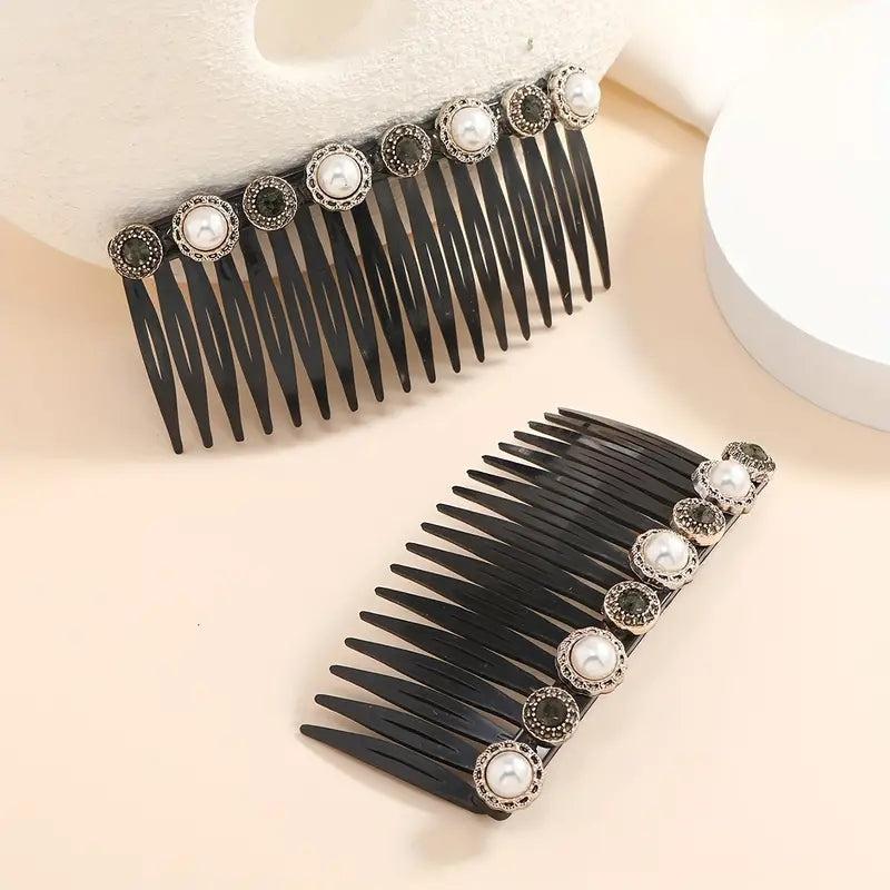 Faux Pearl Rhinestone Hair Comb Set