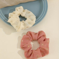 2pcs Flower Pattern Scrunchies Hair Tie Sweet Seamless Elastic Ponytail Holder