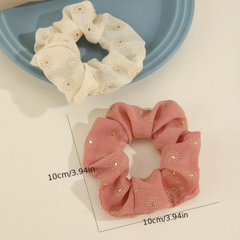 2pcs Flower Pattern Scrunchies Hair Tie Sweet Seamless Elastic Ponytail Holder