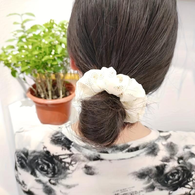 2pcs Flower Pattern Scrunchies Hair Tie Sweet Seamless Elastic Ponytail Holder