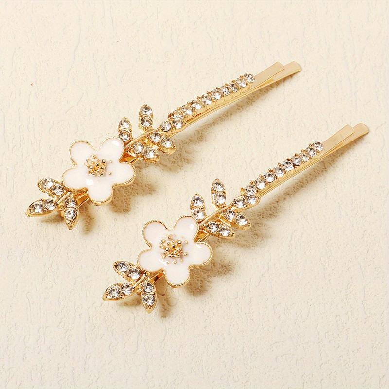 2pcs Flower & Rhinestone Hair Clip Non Slip Hair Accessory