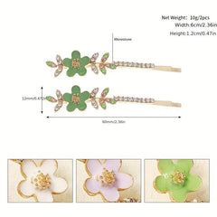 2pcs Flower & Rhinestone Hair Clip Non Slip Hair Accessory