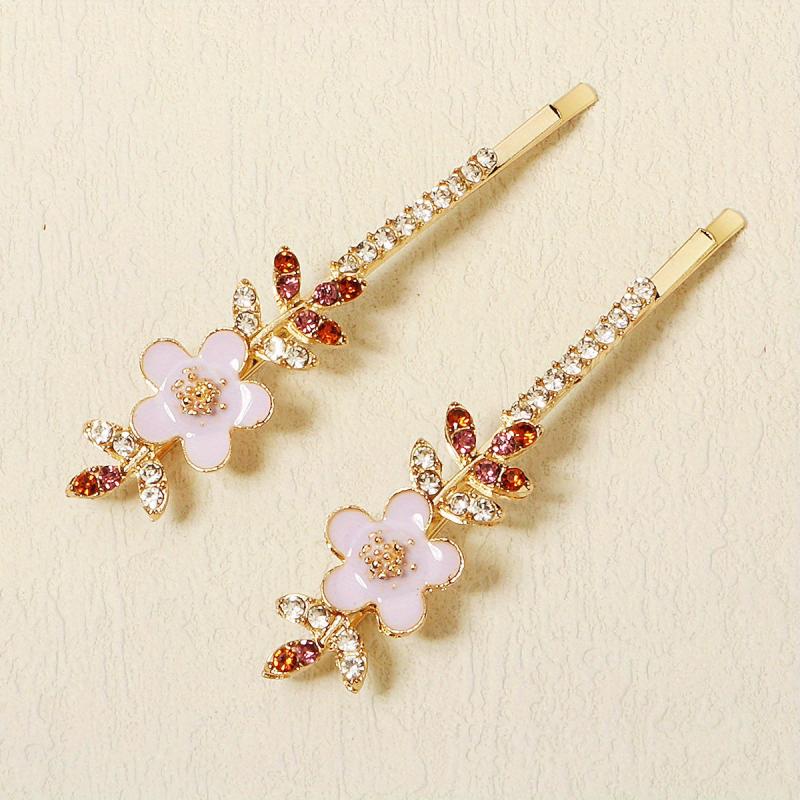2pcs Flower & Rhinestone Hair Clip Non Slip Hair Accessory