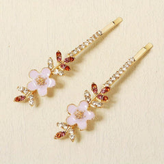 2pcs Flower & Rhinestone Hair Clip Non Slip Hair Accessory