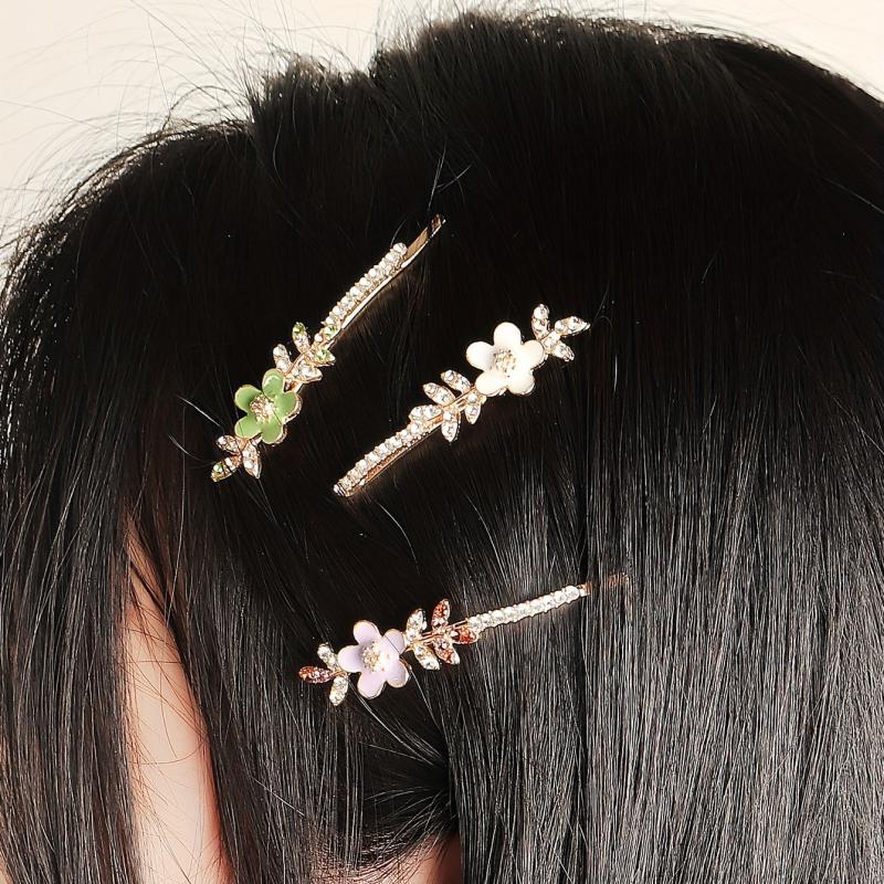 2pcs Flower & Rhinestone Hair Clip Non Slip Hair Accessory
