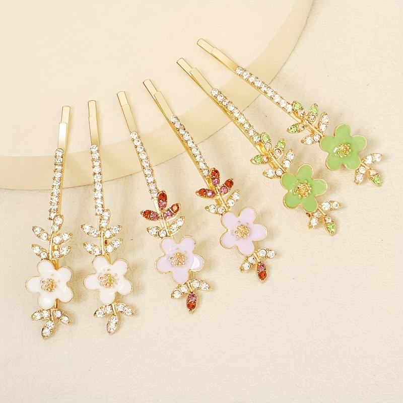 2pcs Flower & Rhinestone Hair Clip Non Slip Hair Accessory