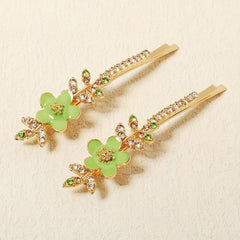 2pcs Flower & Rhinestone Hair Clip Non Slip Hair Accessory