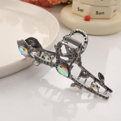 Crystal Leaf Hair Claw Clip Rhinestone Hair Claw Nonslip Ponytail Holder