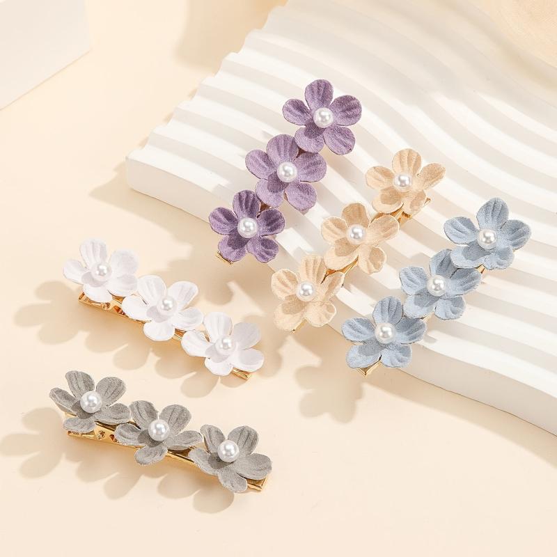 5pcs Pearl Flower Hairclip Barrette Hairpin Snap Clip Party Prom