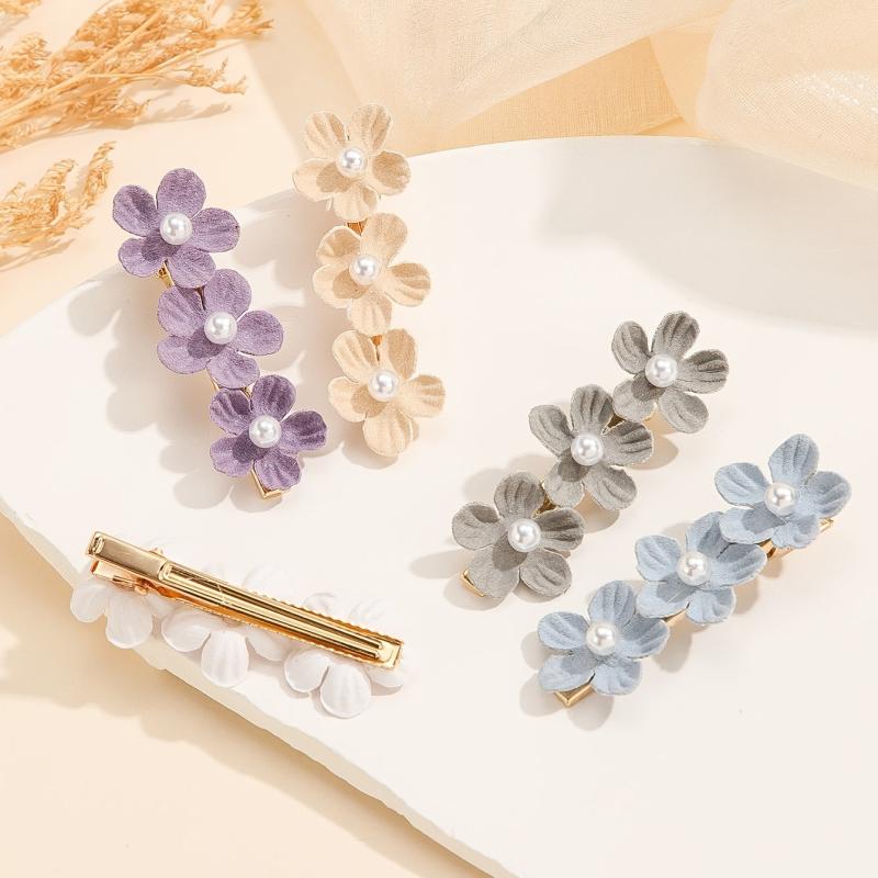 5pcs Pearl Flower Hairclip Barrette Hairpin Snap Clip Party Prom