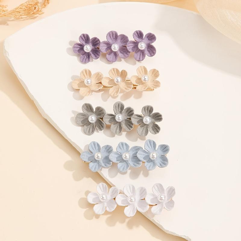 5pcs Pearl Flower Hairclip Barrette Hairpin Snap Clip Party Prom