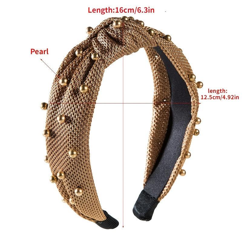 Velvet Bow Hairband Faux Pearl Wide Edge Hair Hoop for Girls