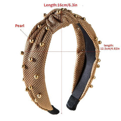 Velvet Bow Hairband Faux Pearl Wide Edge Hair Hoop for Girls