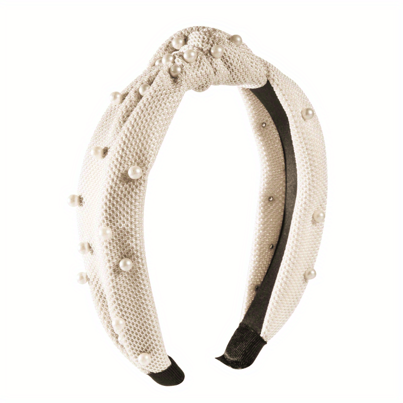 Velvet Bow Hairband Faux Pearl Wide Edge Hair Hoop for Girls