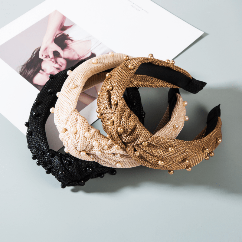 Velvet Bow Hairband Faux Pearl Wide Edge Hair Hoop for Girls