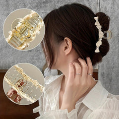 Sweet Bow Faux Pearl Hair Claw for Women Girls