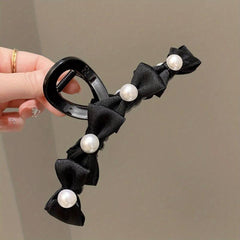 Sweet Bow Faux Pearl Hair Claw for Women Girls