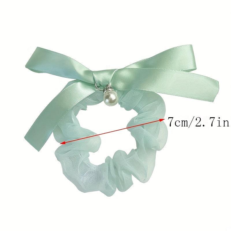 Y2K Faux Pearl Bowknot Yarn Sweet Large Scrunchie Hair Tie