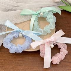 Y2K Faux Pearl Bowknot Yarn Sweet Large Scrunchie Hair Tie
