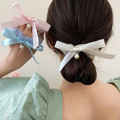 Y2K Faux Pearl Bowknot Yarn Sweet Large Scrunchie Hair Tie