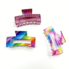 3pcs Rainbow Hair Claw Nonslip Ponytail Holder Shark Claw