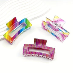 3pcs Rainbow Hair Claw Nonslip Ponytail Holder Shark Claw