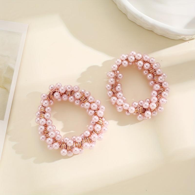 2PCS Pearl Hair Tie Flower Rope Bracelet Keychain