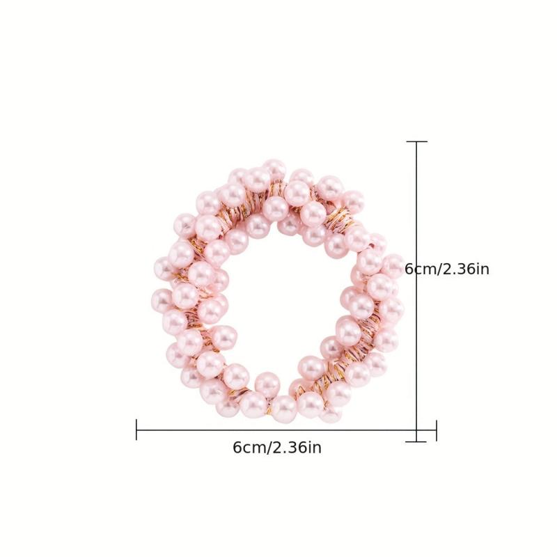 2PCS Pearl Hair Tie Flower Rope Bracelet Keychain