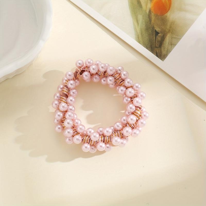 2PCS Pearl Hair Tie Flower Rope Bracelet Keychain
