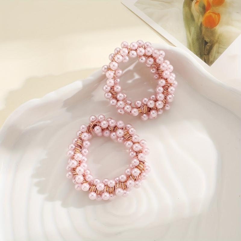 2PCS Pearl Hair Tie Flower Rope Bracelet Keychain