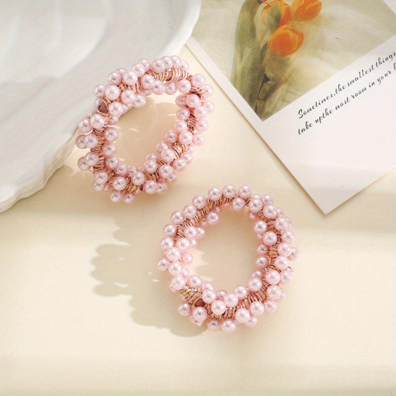 2PCS Pearl Hair Tie Flower Rope Bracelet Keychain