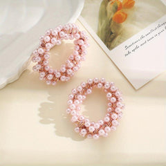 2PCS Pearl Hair Tie Flower Rope Bracelet Keychain