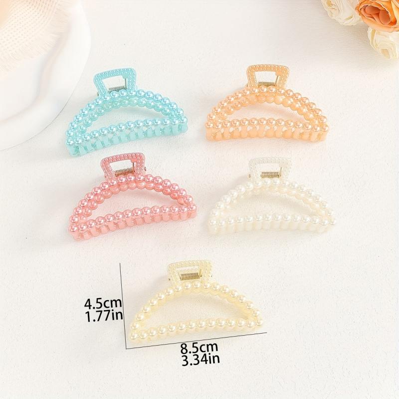 5pcs Beaded Hair Claw Clip Jelly Nonslip Ponytail Holder Shark Claw