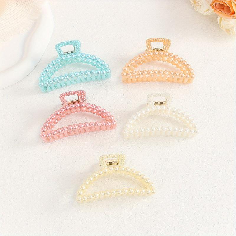 5pcs Beaded Hair Claw Clip Jelly Nonslip Ponytail Holder Shark Claw