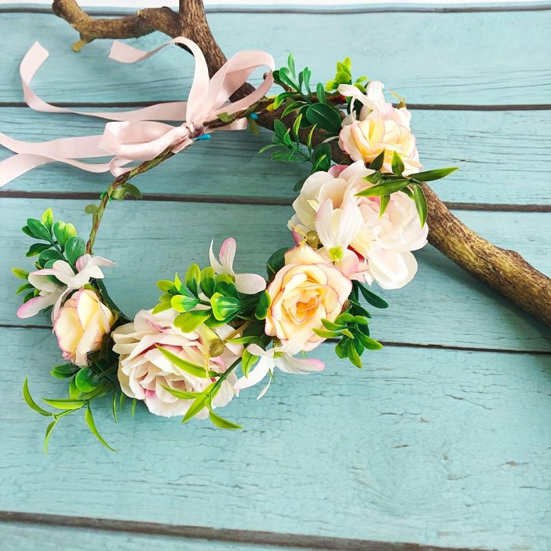 Boho Flower Wreath Headband for Women Travel Beach Party