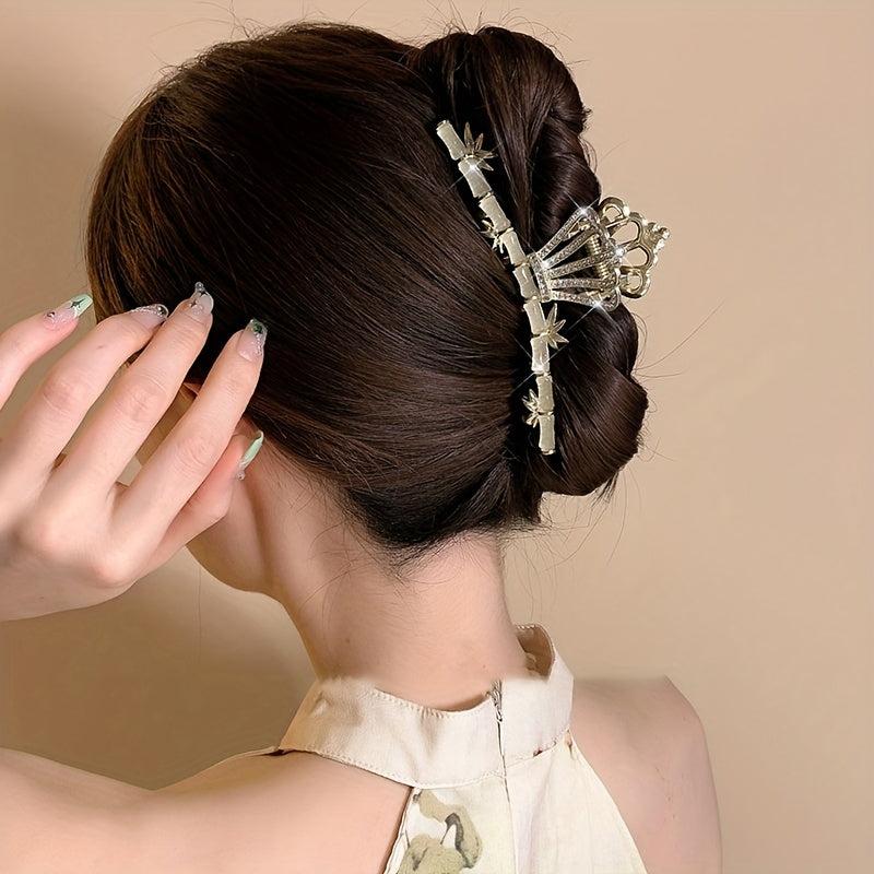 Rhinestone Crown Hair Claw Metal Hair Claw Nonslip Ponytail Holder