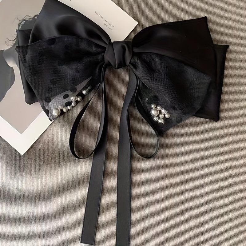 Pearl Bow Hair Clip with Long Ribbon