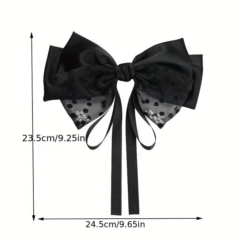 Pearl Bow Hair Clip with Long Ribbon