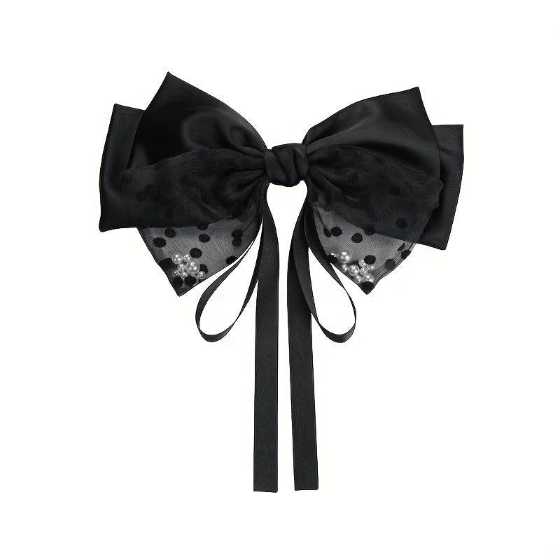 Pearl Bow Hair Clip with Long Ribbon
