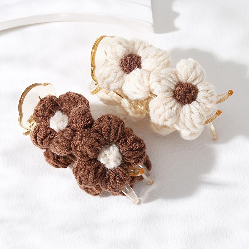 Knitted Flower Hair Clip Duck Bill Style