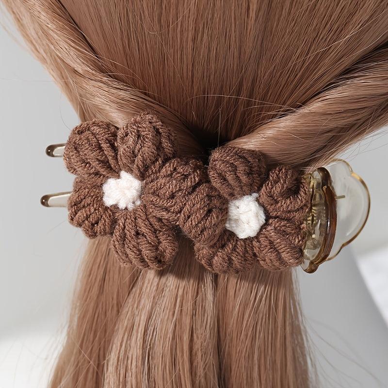 Knitted Flower Hair Clip Duck Bill Style